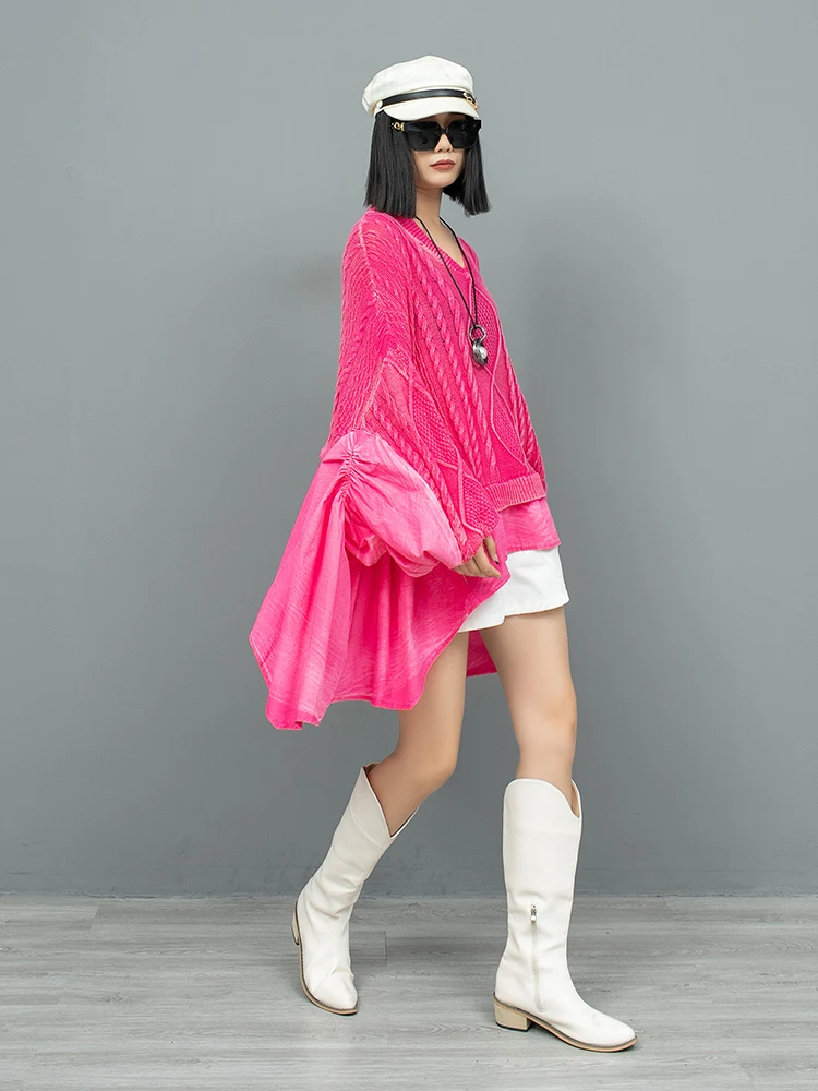 Женский вязаный свитер с V-образным вырезом и рукавом летучая мышь