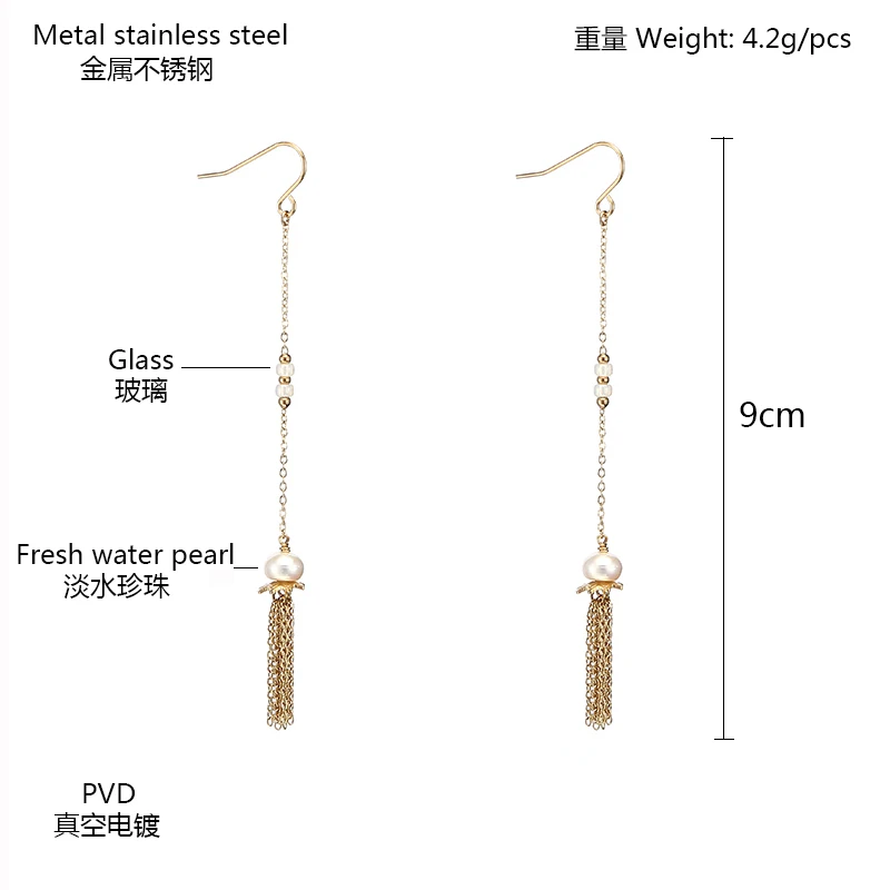 Серьги-подвески hupo.hutu из нержавеющей стали с жемчугом и агатом