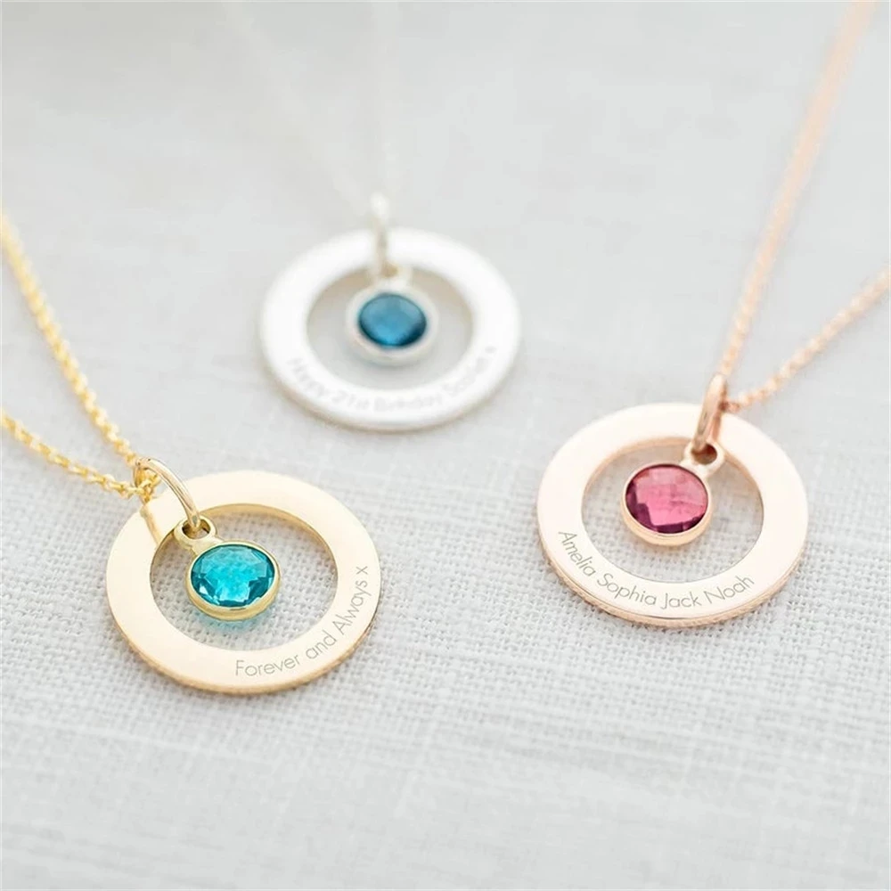 

Customized Eternal Ring and Birthstone Personalised Name Necklace For Woman Stainless Steel Personalized Jewelry
