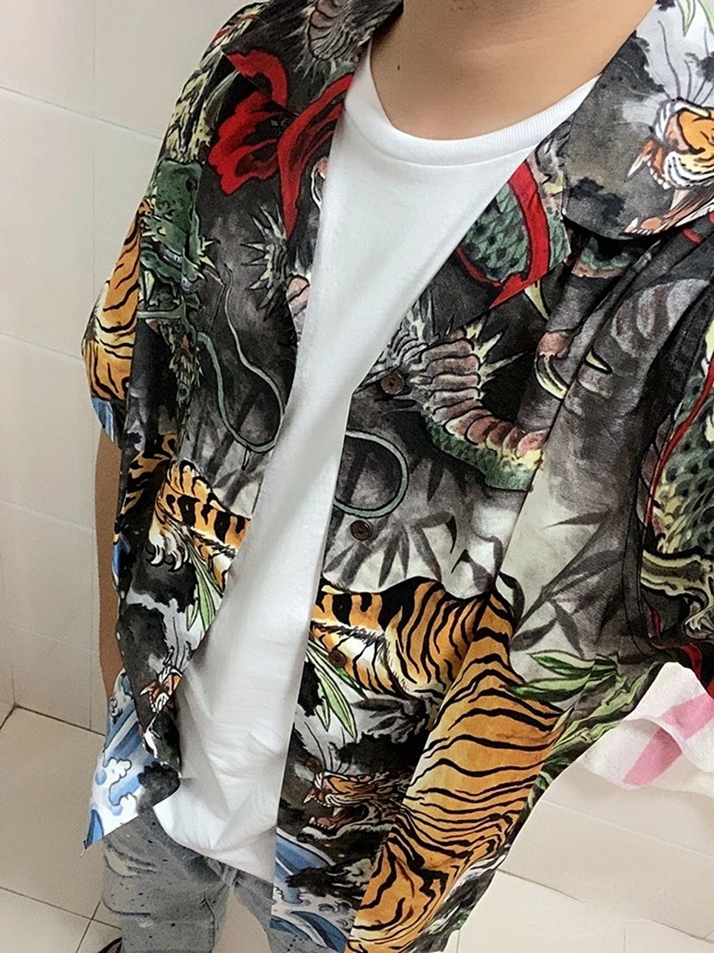WACKO MARIA Hawaii Shirt Dragon Tiger Print Print Oversized Men Women 1:1 Wacko Maria Shirt