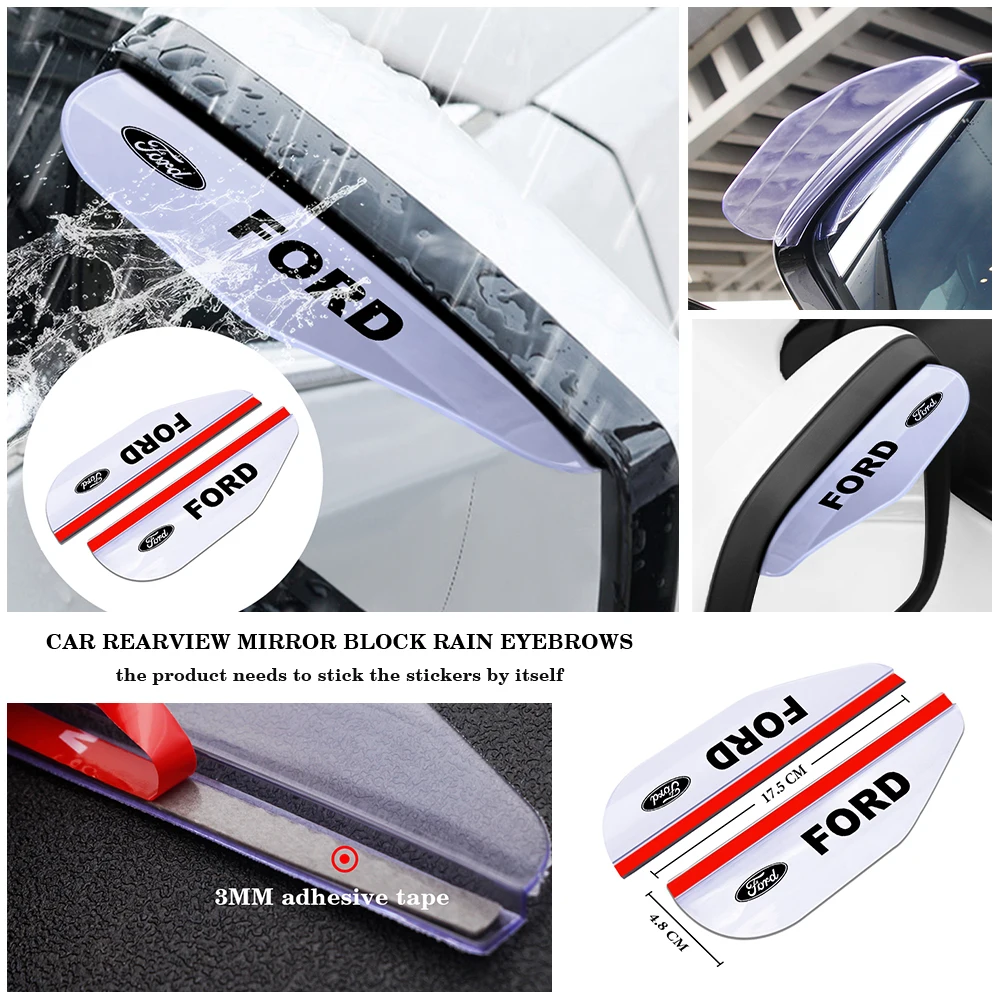 

2PCS Car Rain Eyebrow Side Rear View Mirror Soft Rubber Visor For Ford Focus Mk2 Party Mk3 Ranger Mondeo mk4 Fiesta mk7 Mustang