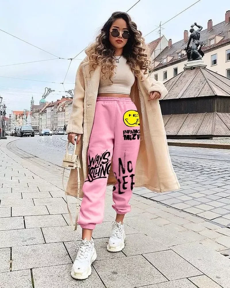 

Hip-hop retro 90s women's casual pants color loose street high waist pocket pants plus size autumn and winter sports pants