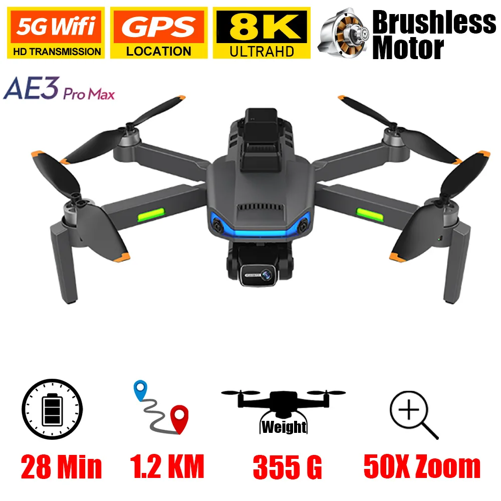 

Квадрокоптер AE3 Pro Max 8K складной, 3-осевой, GPS, Wi-Fi, FPV, с двойной камерой, с пультом дистанционного управления для аэрофотосъемки