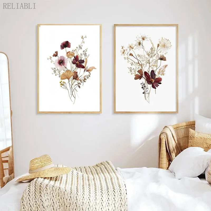 Абстрактный постер с цветами и растениями Картина на холсте Декор для дома