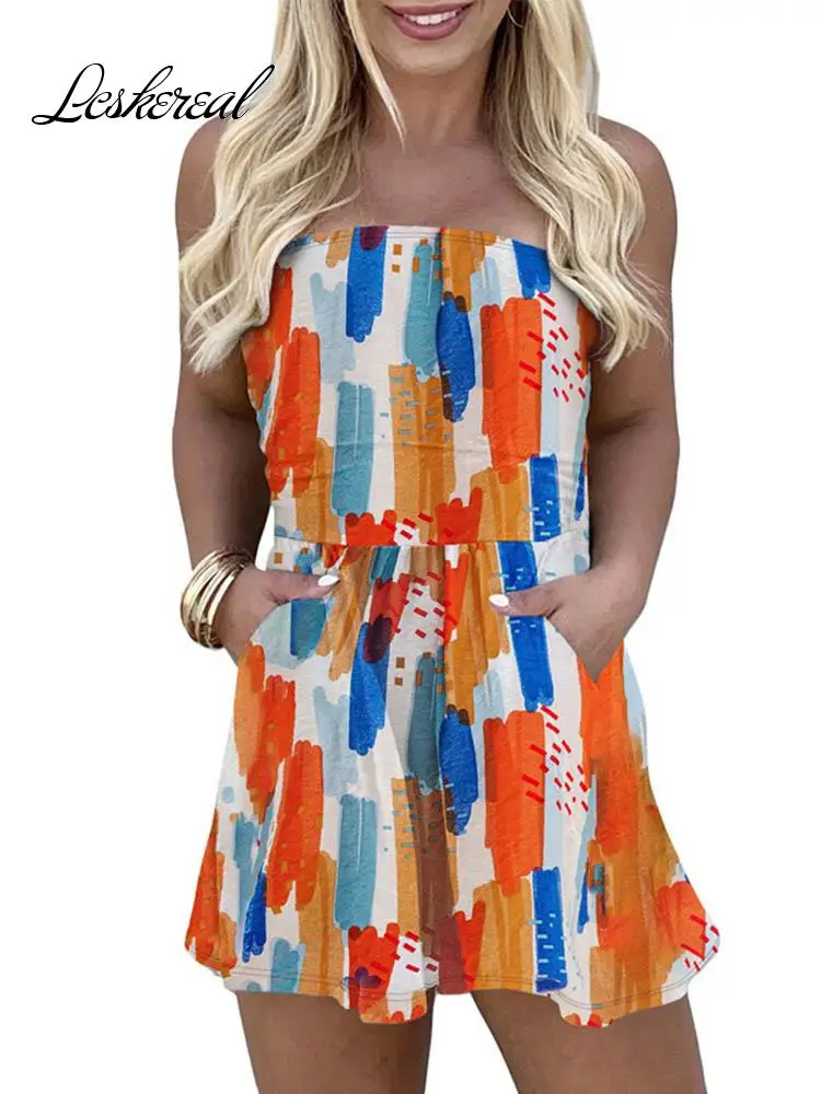 

Женский пляжный комбинезон без бретелек, повседневный комбинезон с широкими штанинами и открытыми плечами, лето 2022