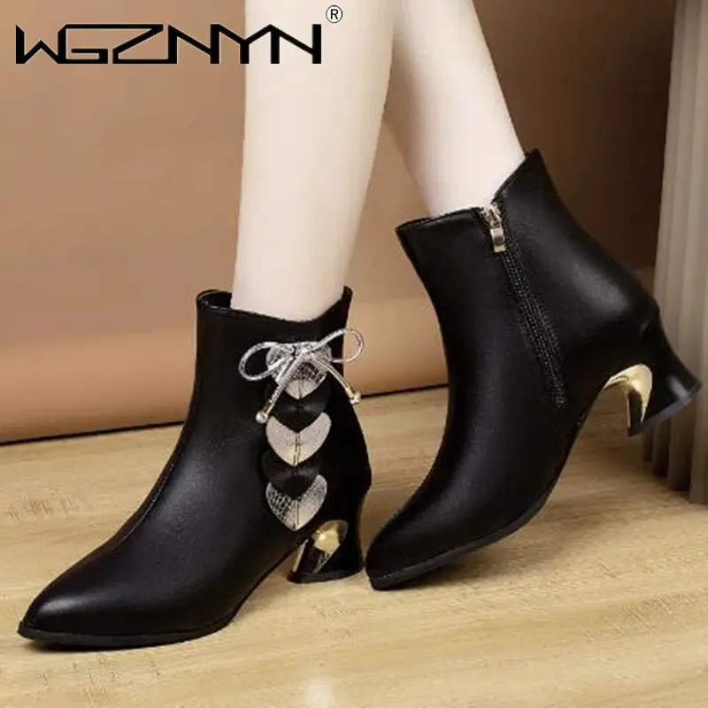 

Женские ботильоны из ПУ кожи, с острым носком, на толстом каблуке