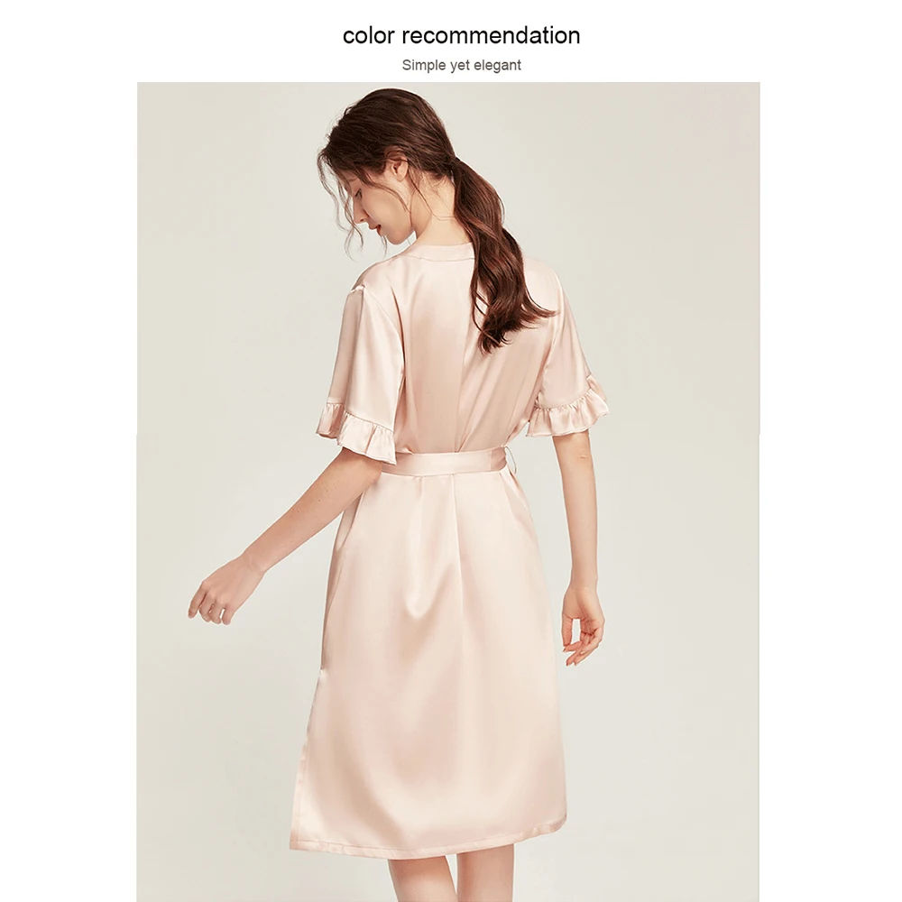 LiliRoms Spring Noble 22 Momme 100% Silk Robe Tied Dress Nightgown Mid Sleeve Button Ribbon Femme Sleepwear Elegant Clothing
