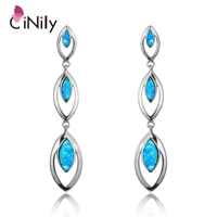 cinily white blue fire opal drop earrings silver plated long dangling earring with stone bohemia boho summer jewelry for woman