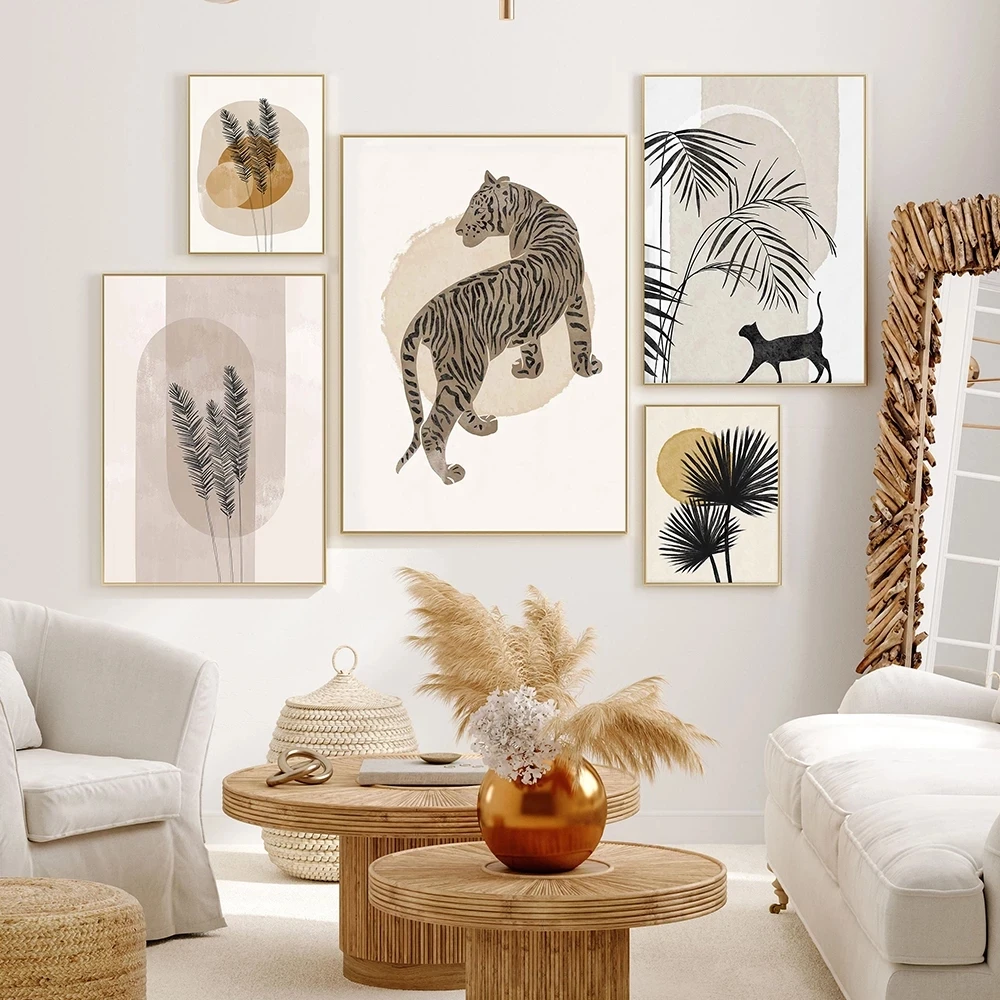 

Wall Art Canvas Painting Boho Leopard Tiger Picture Print Home Decor Sun Animal Poster Cuadros For Living Room Modular No Frame