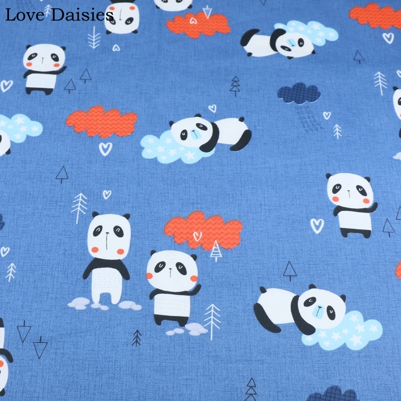 

50x160cm 100% Cotton Twill Textile WHITE Cartoon Blue White Black Panda Pine Clouds Fabrics for DIY Craft Apparel Quilt Handwork