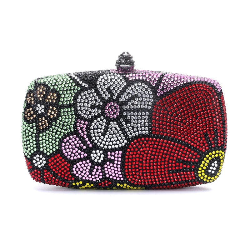 2023 Indian Style Flower Pattern Bridal Handbag Wedding Evening Party Metallic Clutch Purse Ladies Crystal Clutch Bags Luxury