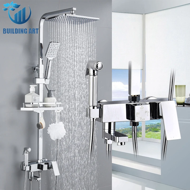 Хромированный тропический телефон Набор смесителей для ванной комнаты дождевые