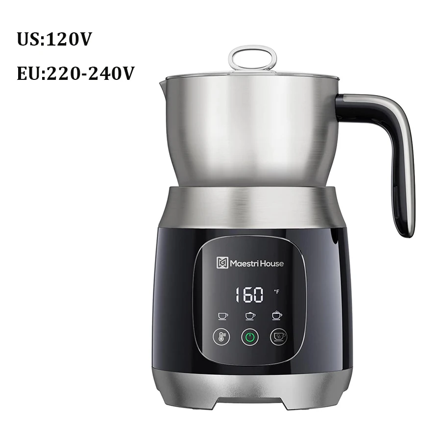 

Вспениватель для молока Maestri House с регулируемой температурой и пеной, пенообразователь и пароварка, 21 унция/600 мл, умный подогреватель молока с сенсорным управлением
