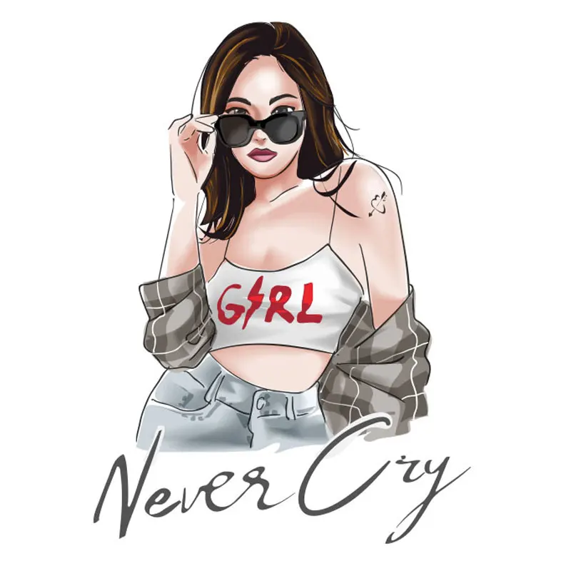 

New Iron on Fashion Girls Patches on Clothes Vinyl Thermo Stickers on Woman's T Shirt Clothing Thermoadhesive Patch Appliques
