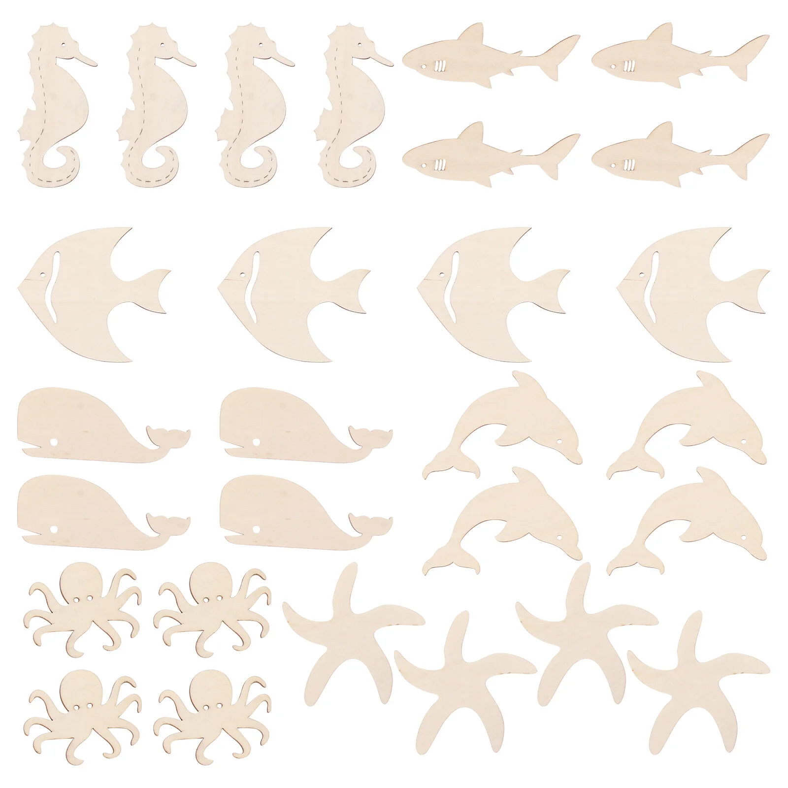 

28 Pcs Disc Ocean Decor Unfinished Wood Cutout Decoration Slice Craft Animals Seaside