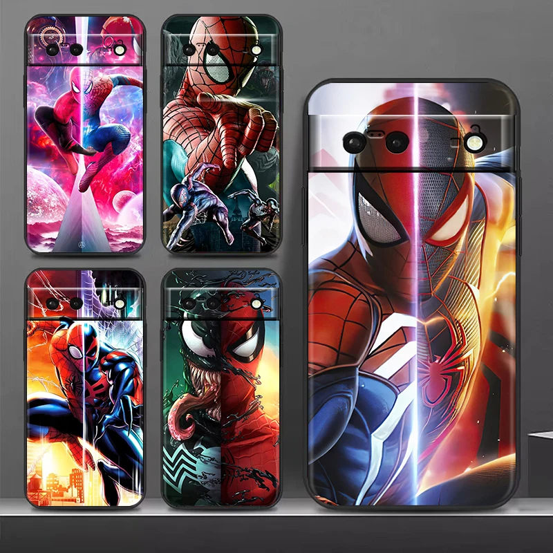 

Marvel Avengers Spiderman Shockproof Case for Google Pixel 7 6 Pro 6a 5 5a 4 4a XL 5G Silicone Soft Black Phone Cover