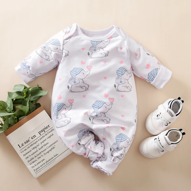 

Hibobi Baby Girl Elephant Pattern Long Sleeve Jumpsuit Cotton Bodysuit