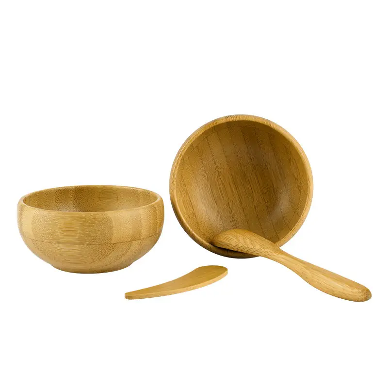 1 шт., Бамбуковая Деревянная миска с ложкой и шпателем