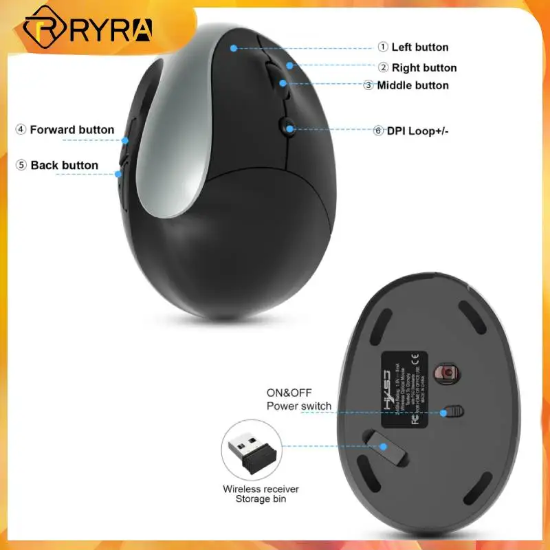 

RYRA 1600DPI Wireless Mouse Optical Rechargeable Gaming Mice 6 Keys 2.4G Mouse Useful Computer Office Adapter With USB Receiver