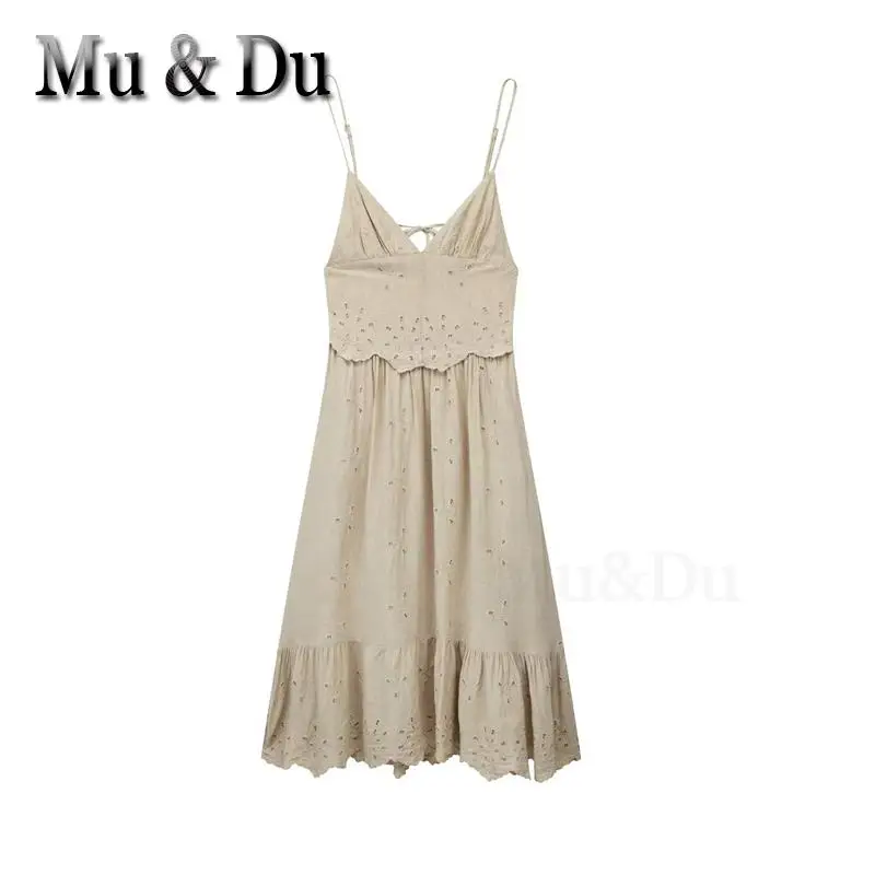

Летнее женское шикарное платье-комбинация Mu & Du с вышивкой и открытой спиной, женские облегающие Сексуальные Плиссированные пляжные платья для отпуска, сарафан 2023