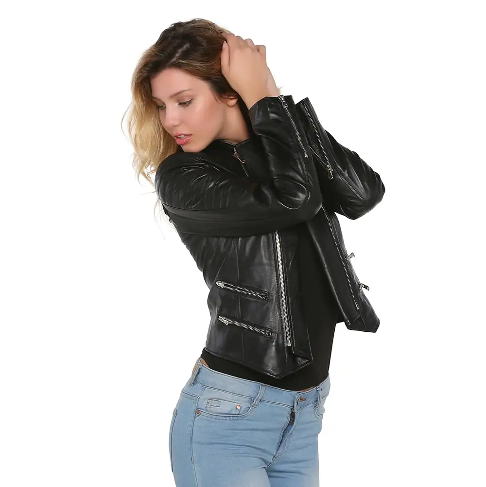 S'elite collection real leather women's jacket black Zig genuine leather handmade water repellent winter autumn spring for gift