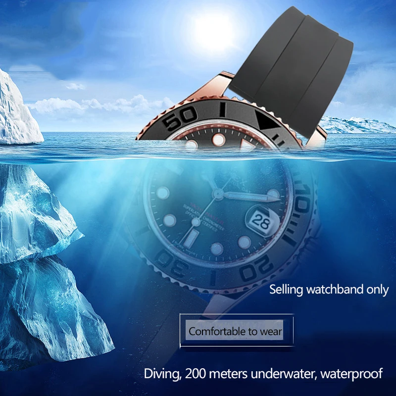 Rubber Watchband For Rolex Submariner OYSTERFLEX Daytona GMT Yacht Master Seiko Strap Stainless Steel Buckle Bracelet 20/21mm