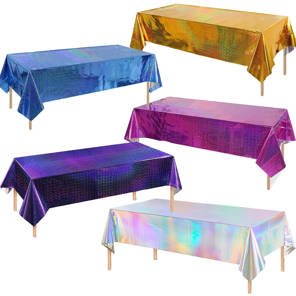 

Aluminum Foil Tablecloth Shiny Rainbow Purple Rectangle Tablecloth Dining Table Cover For Wedding Party Banquet Decoration