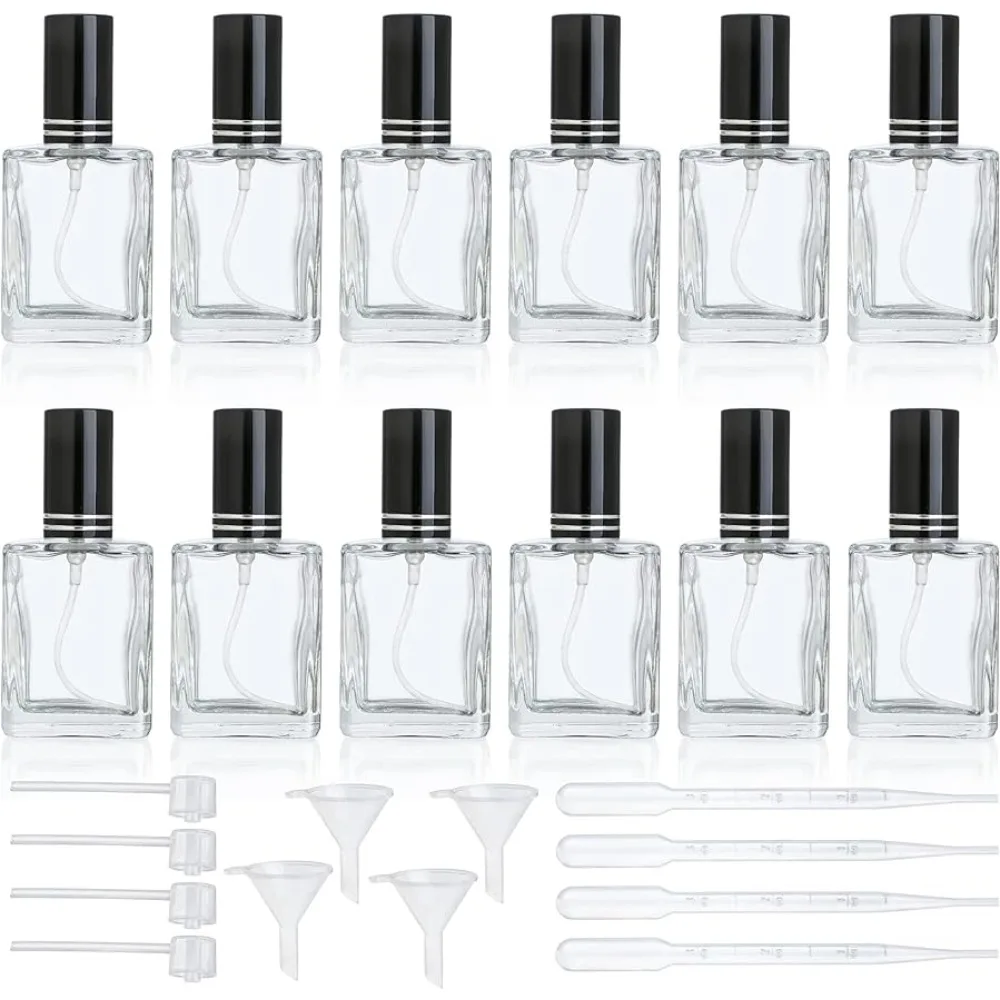 

12PCS 15ML Transparent Refillable Perfume Fine Mist Spray Bottles Portable Square Empty Glass Atomizer Bottles Travel Essentials