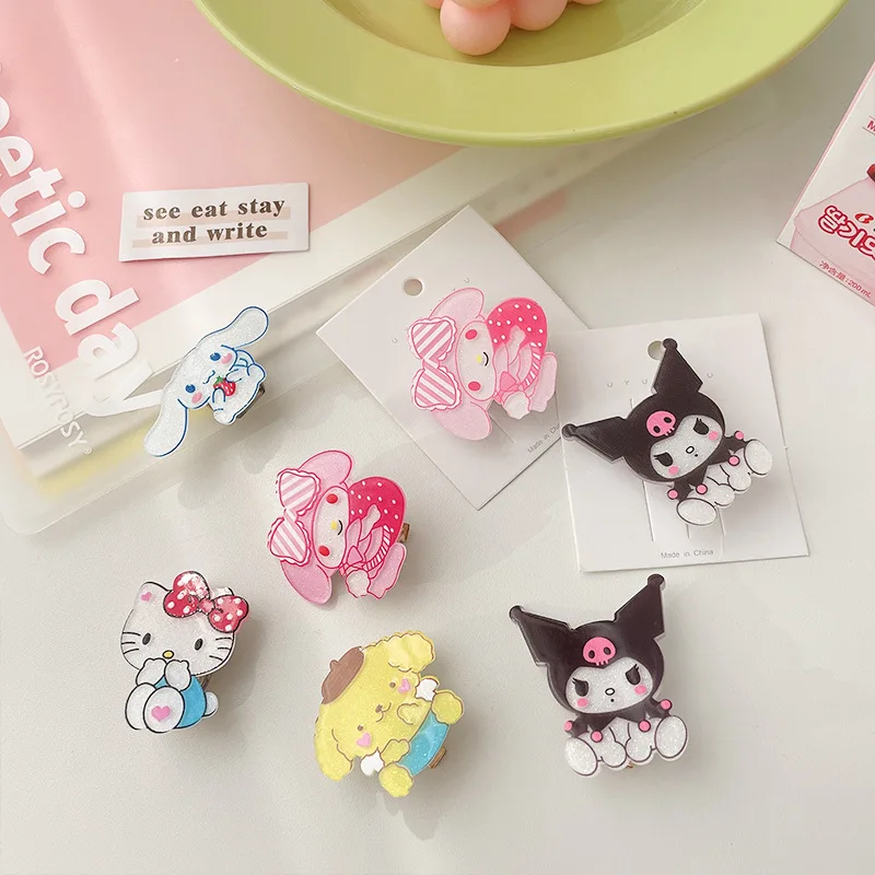 

Sanrio Kawaii Anime Character HelloKitty Kuromi Mymelody Cinnamoroll Pompompurin Glow Hairpin Cartoon Bangs Hair Accessories