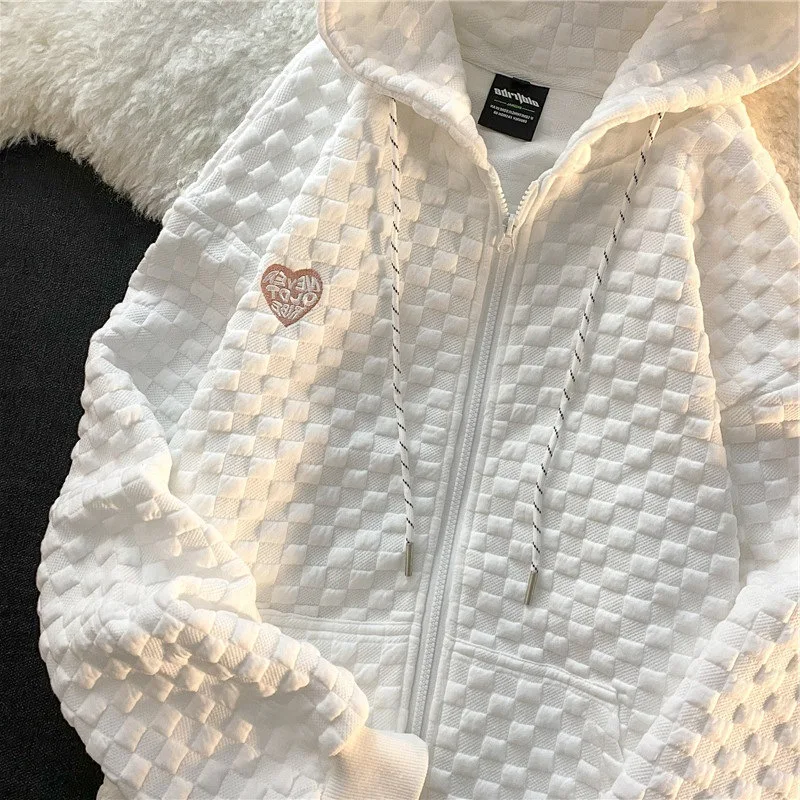 

Fashion Oversized Retro Women Hoodie Streetwear Waffle Sweatshirt Women Zip Up Hoodies Punk Hooded Jackets Y2k Clothes