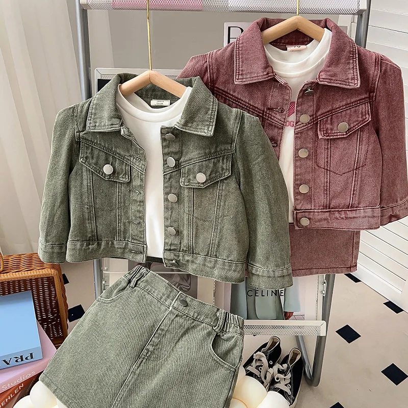 

Girls Clothes Sets Autumn Spring Long Sleeve Jeans Coat+Skirt Toddler Girl Clothes Kids Clothes Girls Suits Children 2pcs 2-8Yrs