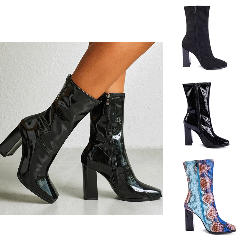 Fashion Women Boots 2022 New Woman Modern Boots High Heels Autumn Winter Casual Shoes Ladies Mid-calf Single Boots Female Shoes