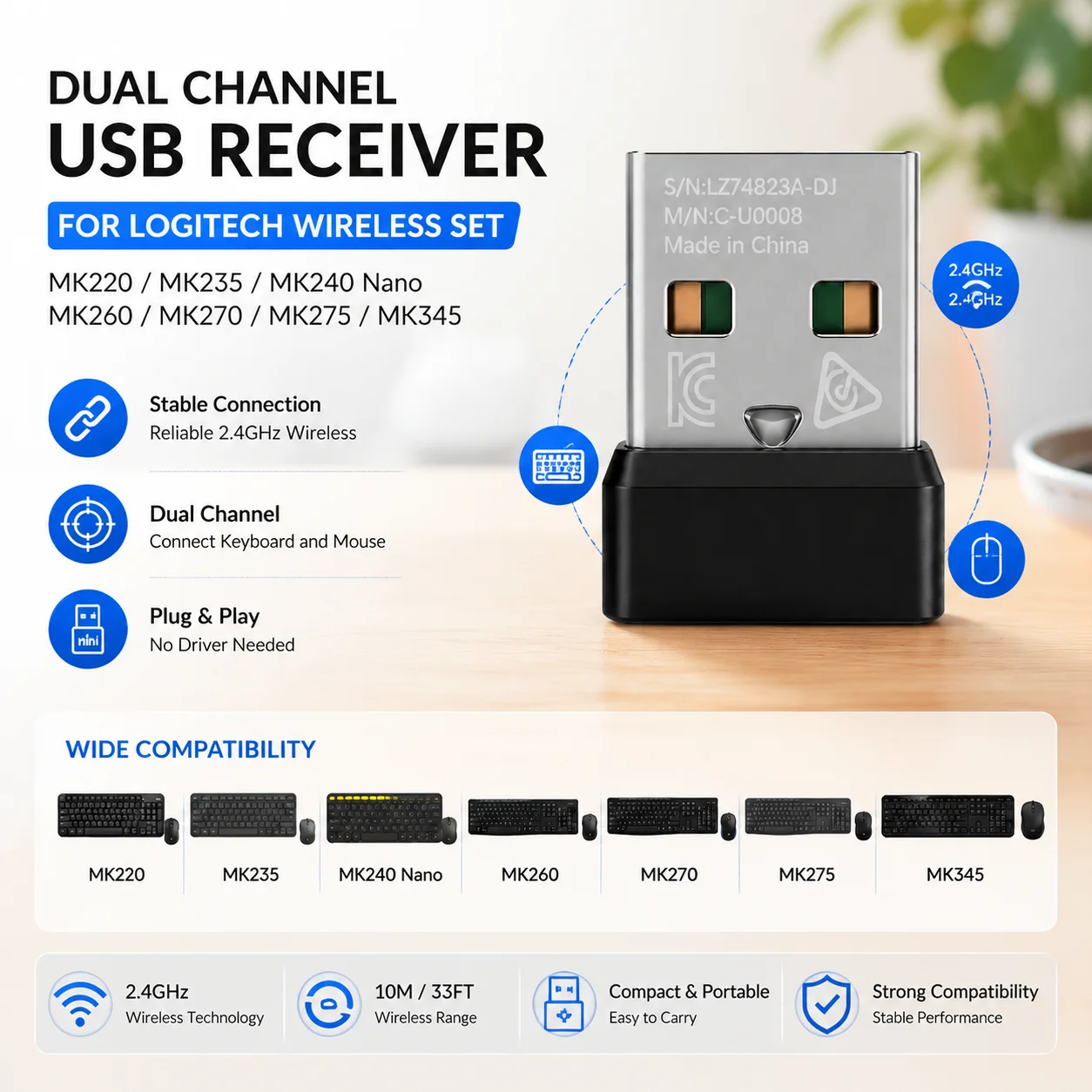 Фото Мини-USB-приемник для Logitech MK220 MK235 MK240 MK250, аксессуары для беспроводной клавиатуры и мыши Nano, замена черного USB-приемника №2