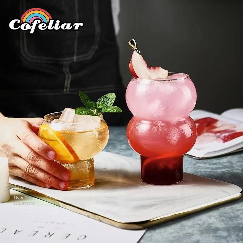 

300/520ml Coffee Mug Household Transparent Whiskey Wine Yogurt Dessert Glass Cup Home Bar Drinkware Gourd Shape Cocktail Glass