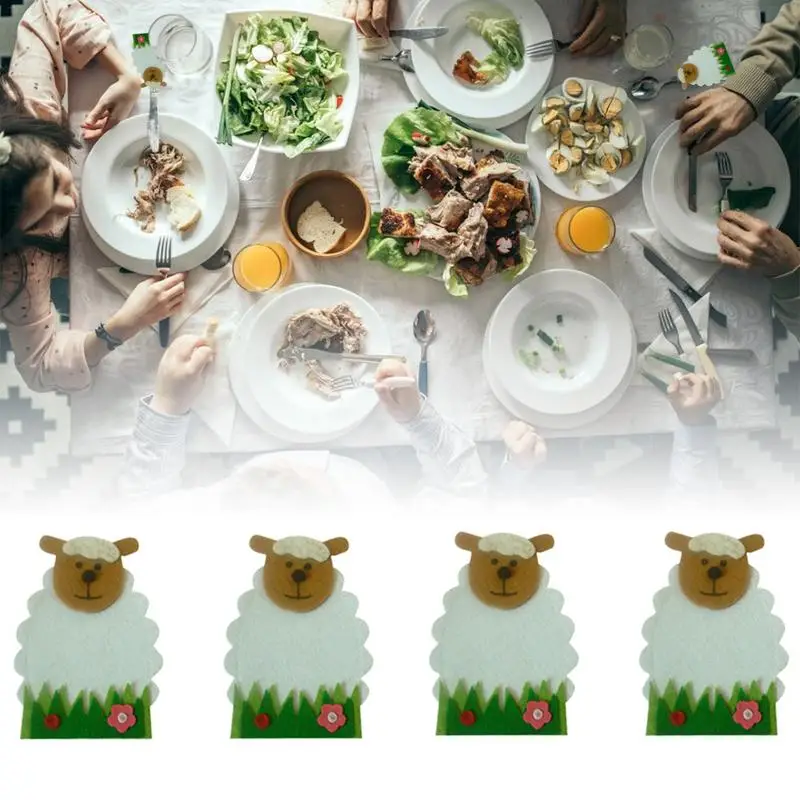 

Pcsset Easter Sheep Flower Design Knife And Fork Bags Tableware Covers Cartoon Cutlery Bags Easter Day Home Decoration