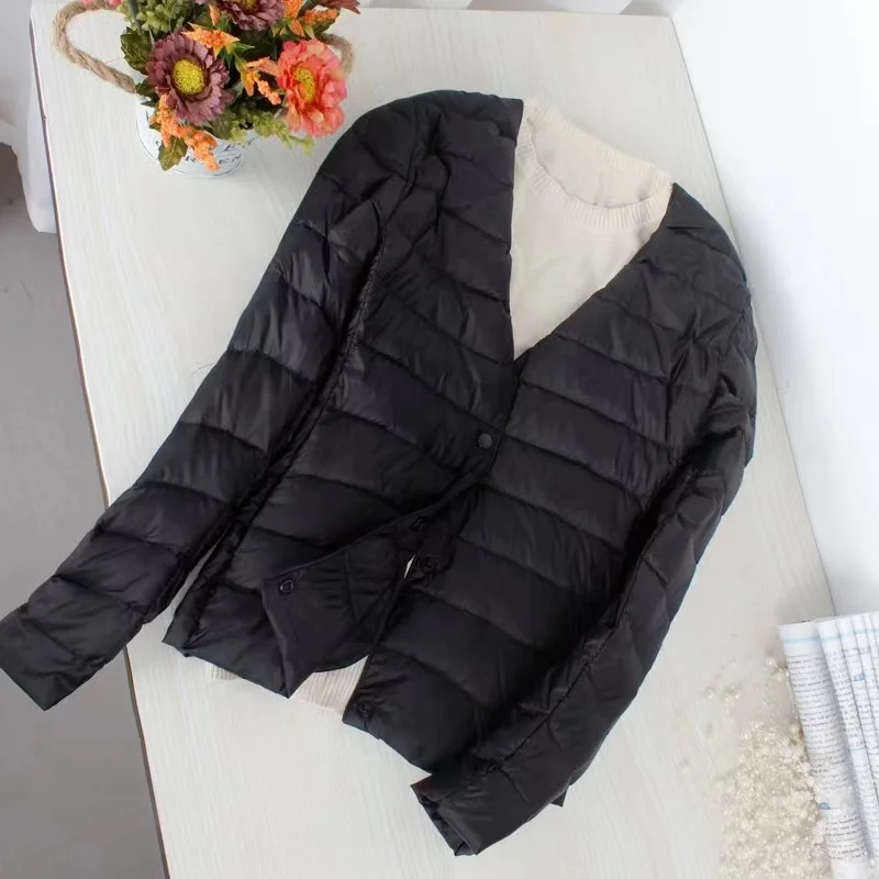Women Liner Duck Down Jacket O-neck Variable V-neck 2023 New Female Winter Keep Warm Collarless Ultralight Quilted Puffer Coat