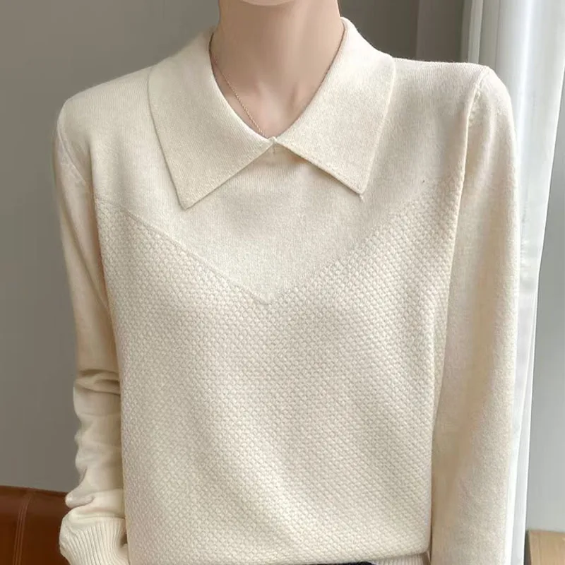 2024 классический женский вязаный шерстяной пуловер с воротником-поло модный