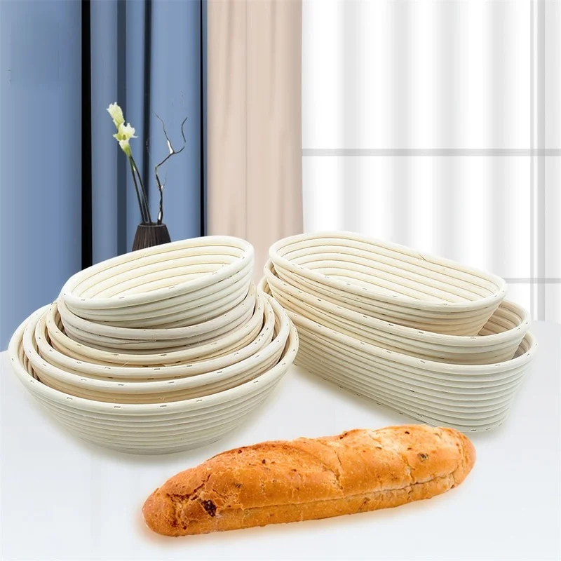 

Handmade Rattan Bread Proofing Basket Oval Round Baking Mold Bowl Dough Wicker Bakers Proving Baskets Kitchen Accessories Tool