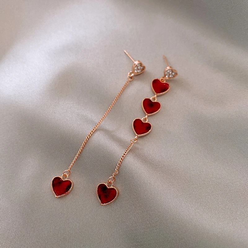 

Red Heart Woman Earring Fashion Earrings Accessories Earrings With Rhinestones Dangle Unusual Drop Luxury women's Charm Jewelry