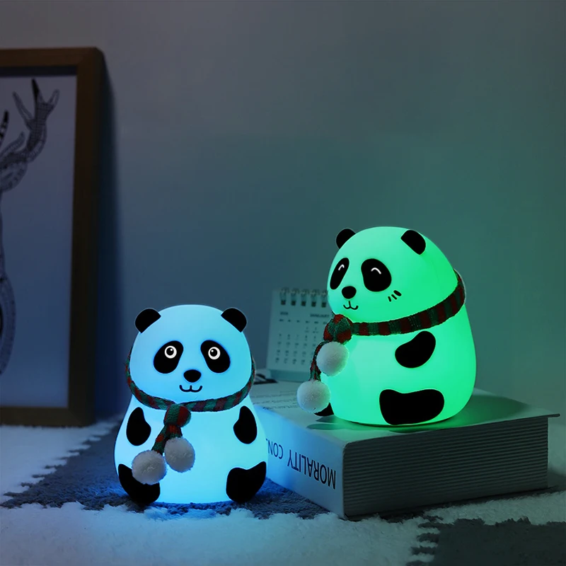 

Creative Silicone Panda Night Light Touch Sensor USB Rechargeable Colorful Atmosphere Light Bedroom Lamp For Kids Christmas Gift