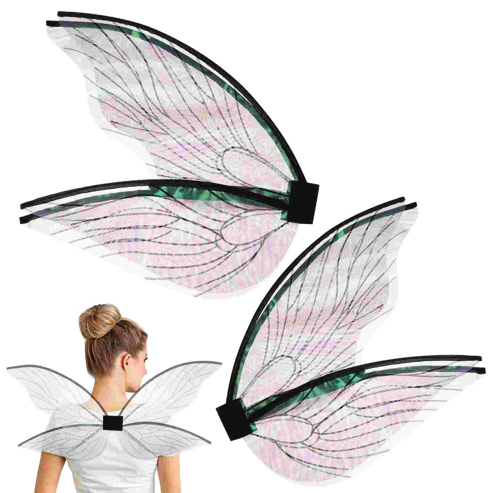 

2 Pcs Cosplay Miss Halloween Costumes Black Fairy Wings Yarn Butterfly For Girls
