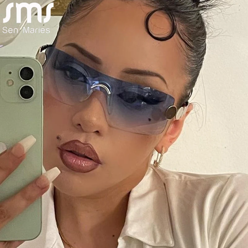 

Fashion New Rimless Punk Sunglasses 2023 Women Y2k Sun Glasses Men 2000'S Gradient Shades Eyewear Trends Wrap Around Eyeglasses