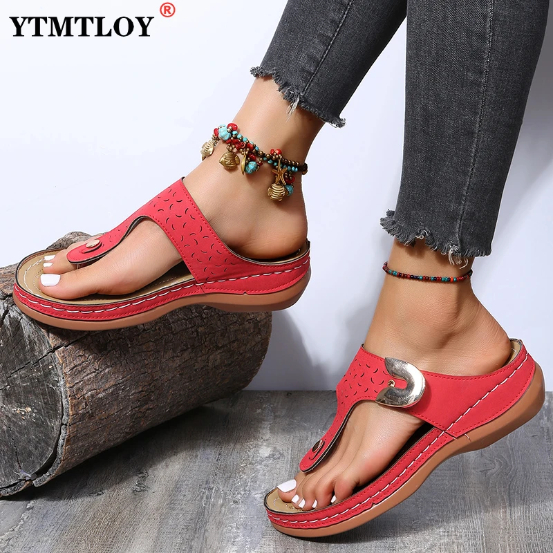 

Women's Slippers Summer Fashion Wedges Flowers Rhinestone Embellished Female Flip-flops Peep-toe Casual Flat Beach Sandals