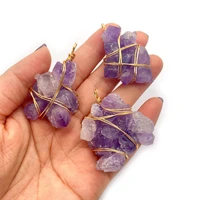 exquisite natural stone irregular amethyst pendant 29 43mm wire wrap charm fashion jewelry making diy necklace earring accessory