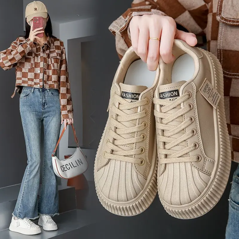 

Shell Head Thick Sole Small White Shoes for Women 2023 Spring New Round Head Casual Sports Board Shoes for Women Trend