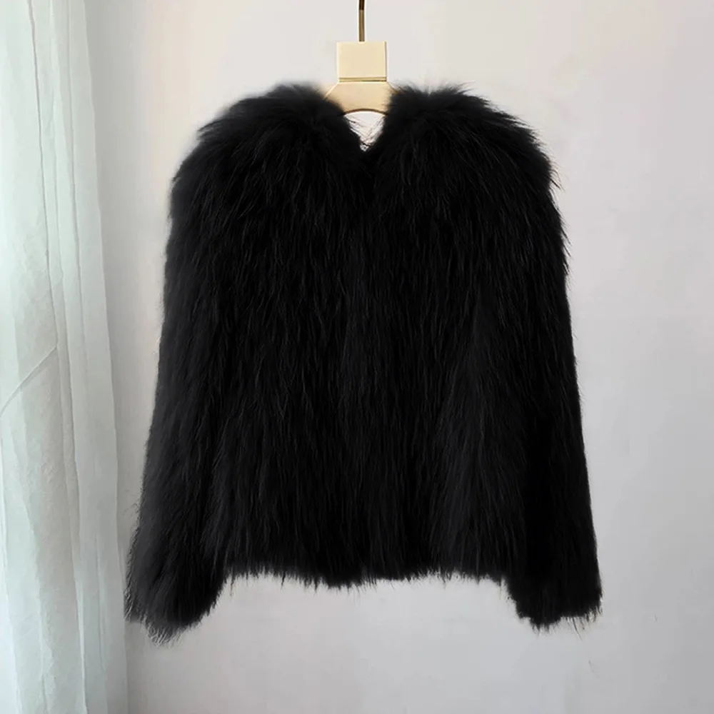 Women's Leather Fur Coat Hooded Faux Fox Fur Fur Coat Faux Fur Coat