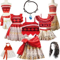 kids moana costume for girls straps backless vaiana summer dress wig children baby clothes carnival christmas birthday attire