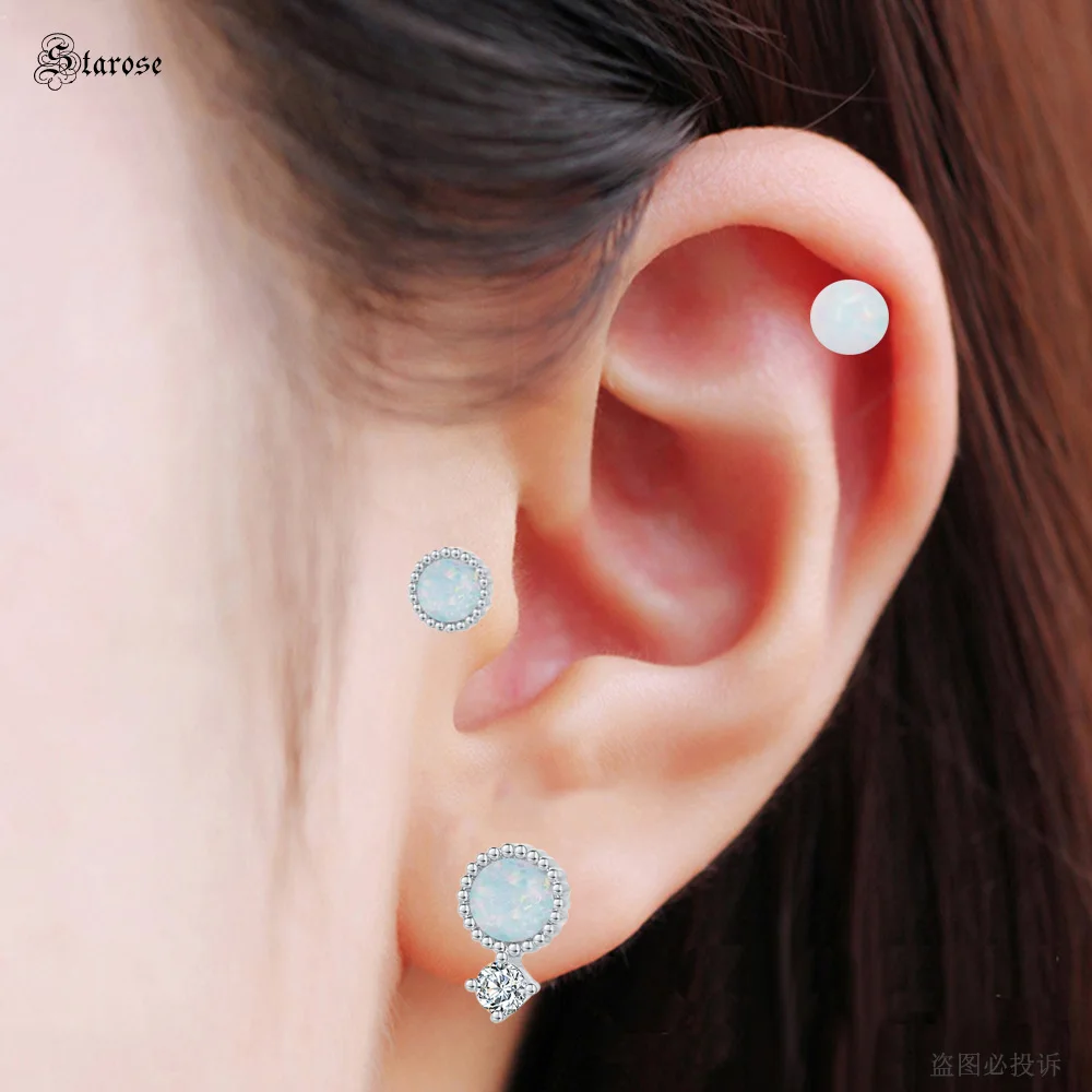Серьги-гвоздики из хирургической стали с белым опалом 18/20 г