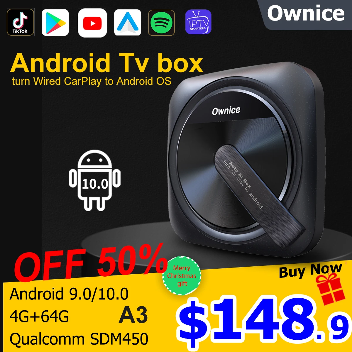 

Приставка Смарт-ТВ Ownice A3 carplay, Android, GPS, spotify SDM450