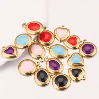 5pcs gold heart stainless steel charms enamel oval round pendants for necklace bracelet earring jewelry dangles making supplies